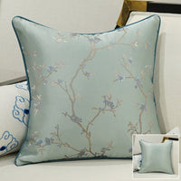 HKM-649875 Classical Lumbar Pillow Cushion with Plant and Flower Design - Green, Blue, Beige