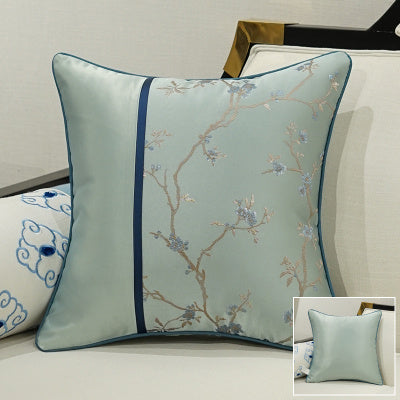 HKM-649875 Classical Lumbar Pillow Cushion with Plant and Flower Design - Green, Blue, Beige
