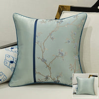 HKM-649875 Classical Lumbar Pillow Cushion with Plant and Flower Design - Green, Blue, Beige