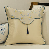 HKM-649875 Classical Lumbar Pillow Cushion with Plant and Flower Design - Green, Blue, Beige