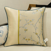 HKM-649875 Classical Lumbar Pillow Cushion with Plant and Flower Design - Green, Blue, Beige