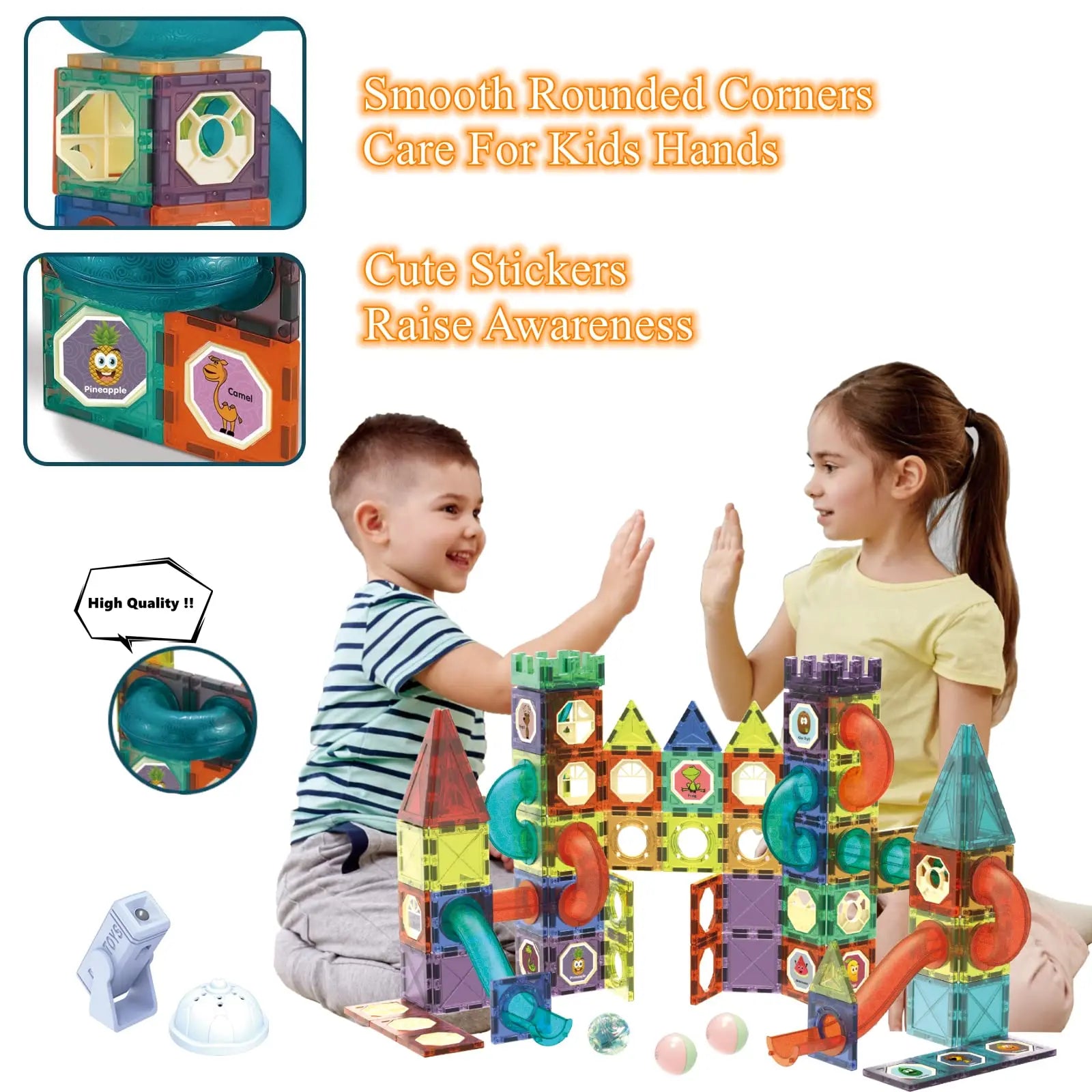Light-Up Magnetic Building Blocks Set - 110 Pieces of Creative Tiles for Ages 5 and Up