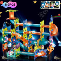 HKM-650195 Light-Up Magnetic Building Blocks Set - 110 Pieces of Creative Tiles for Ages 5 and Up