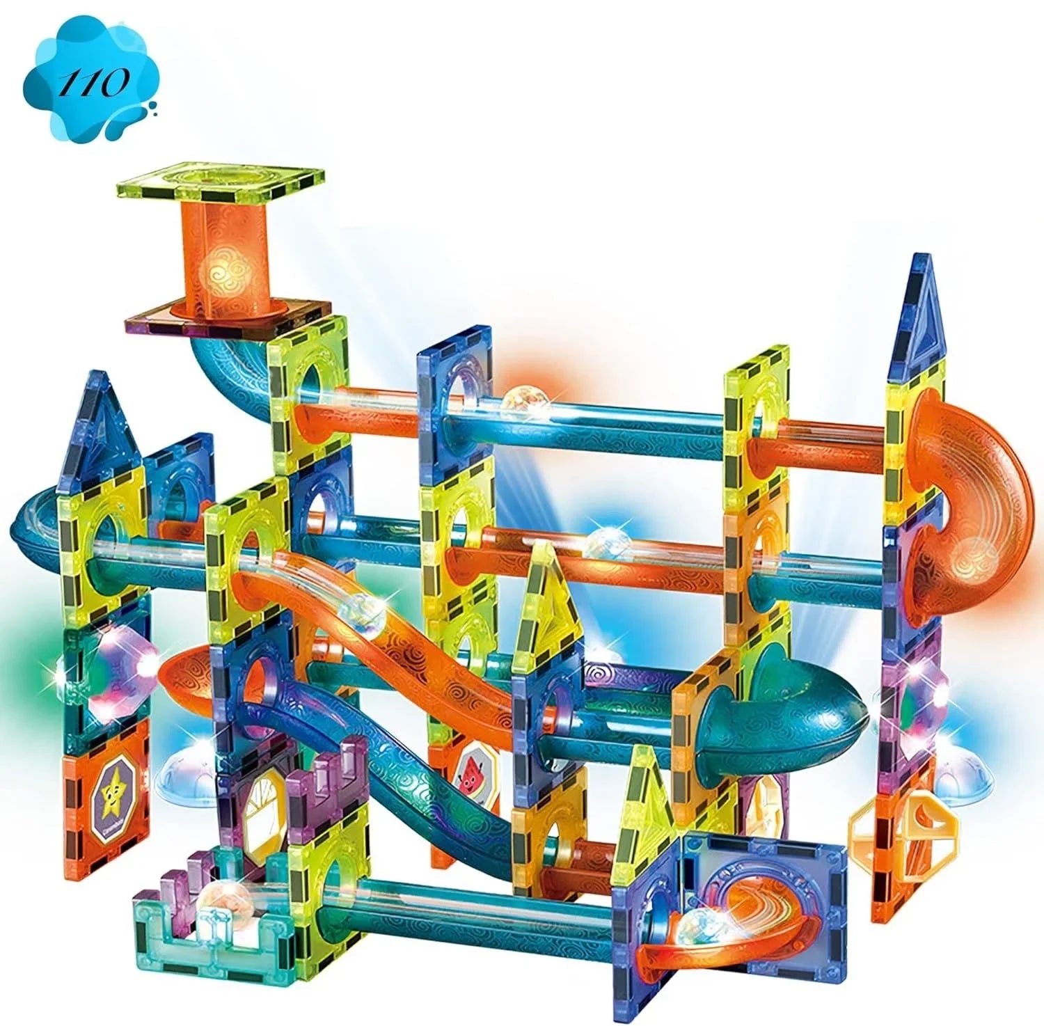 Light-Up Magnetic Building Blocks Set - 110 Pieces of Creative Tiles for Ages 5 and Up