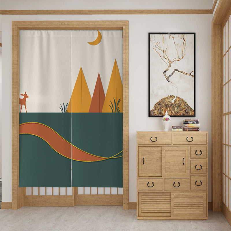 HKM-650259 Customizable Fabric Door Curtain with Telescopic Rod & Magnet - Multiple Sizes and Styles Available