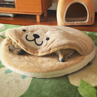HKM-650515 Cozy Dorayaki Doghouse Sleeping Mat for Cats and Small Dogs, Soft Flannel & Cotton Fill