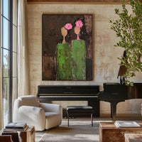 HKM-650643 Large Hand-Painted Abstract People Oil Painting on Canvas with Green Texture for Home Decor
