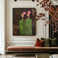 HKM-650643 Large Hand-Painted Abstract People Oil Painting on Canvas with Green Texture for Home Decor