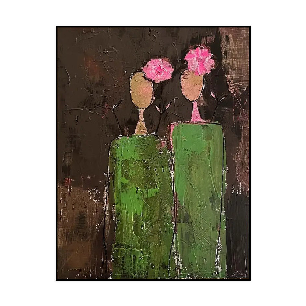 HKM-650643 Large Hand-Painted Abstract People Oil Painting on Canvas with Green Texture for Home Decor