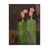 HKM-650643 Large Hand-Painted Abstract People Oil Painting on Canvas with Green Texture for Home Decor