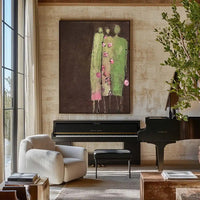 HKM-650643 Large Hand-Painted Abstract People Oil Painting on Canvas with Green Texture for Home Decor