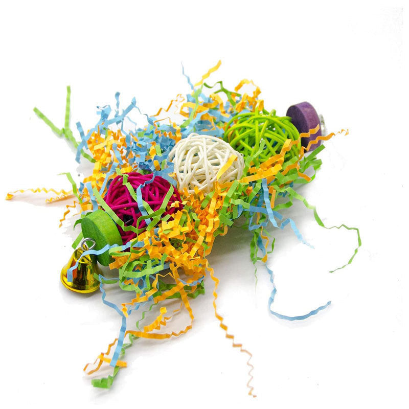 HKM-650643 Multicolored Bird Toy Set - 3 Durable Gnawing Supplies with Natural Bamboo, Cotton Rope, and Clips for Parrots