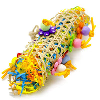 HKM-650643 Multicolored Bird Toy Set - 3 Durable Gnawing Supplies with Natural Bamboo, Cotton Rope, and Clips for Parrots
