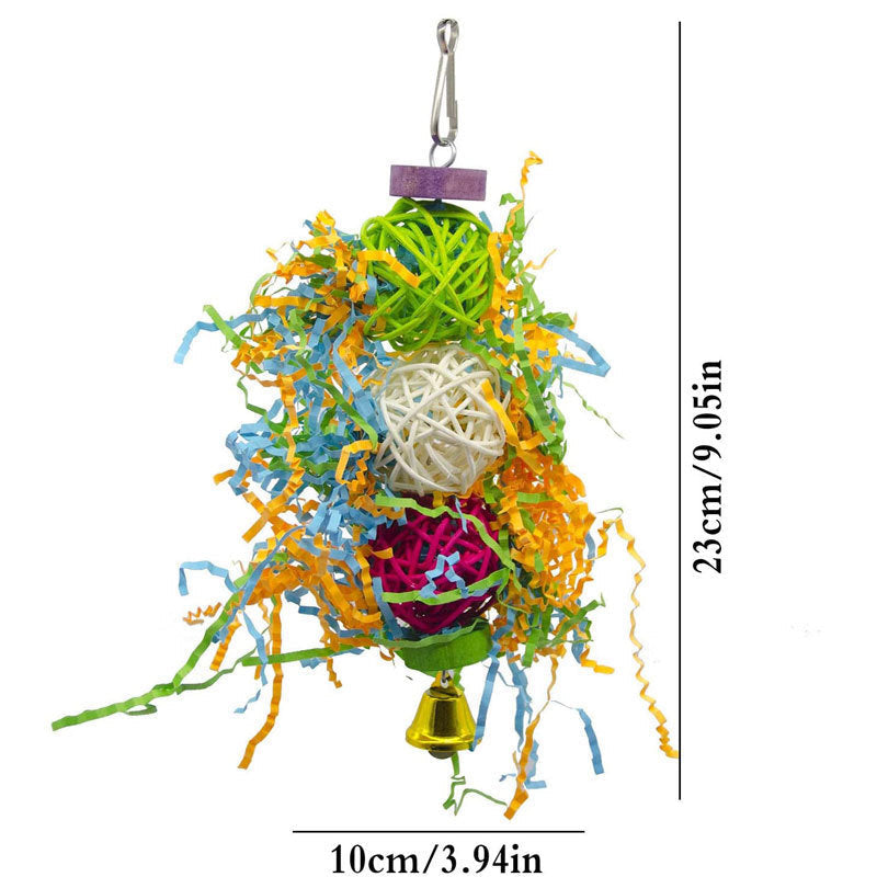 HKM-650643 Multicolored Bird Toy Set - 3 Durable Gnawing Supplies with Natural Bamboo, Cotton Rope, and Clips for Parrots