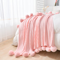 HKM-650707 Cotton Knitted Wool Blanket in Pink, Gray, and White - Nordic Style, 90x110cm & 150x200cm