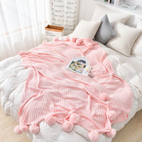 HKM-650707 Cotton Knitted Wool Blanket in Pink, Gray, and White - Nordic Style, 90x110cm & 150x200cm
