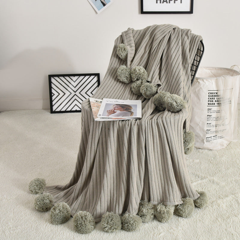 HKM-650707 Cotton Knitted Wool Blanket in Pink, Gray, and White - Nordic Style, 90x110cm & 150x200cm