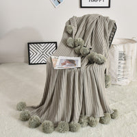 HKM-650707 Cotton Knitted Wool Blanket in Pink, Gray, and White - Nordic Style, 90x110cm & 150x200cm