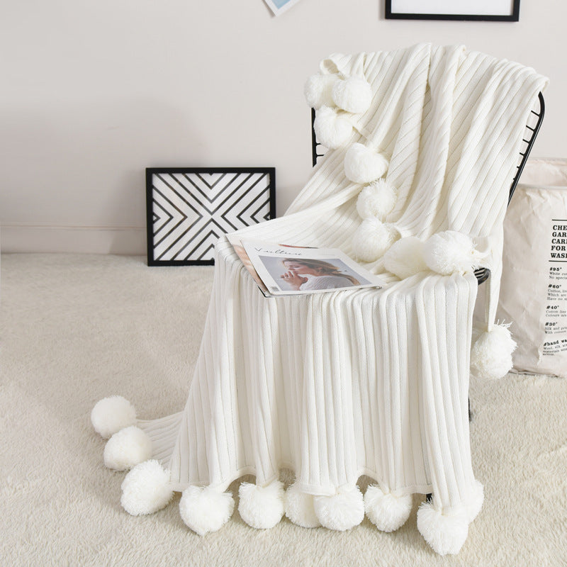 HKM-650707 Cotton Knitted Wool Blanket in Pink, Gray, and White - Nordic Style, 90x110cm & 150x200cm