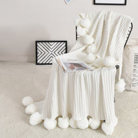 HKM-650707 Cotton Knitted Wool Blanket in Pink, Gray, and White - Nordic Style, 90x110cm & 150x200cm