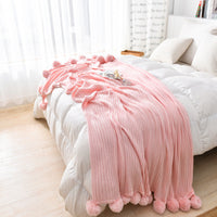 HKM-650707 Cotton Knitted Wool Blanket in Pink, Gray, and White - Nordic Style, 90x110cm & 150x200cm