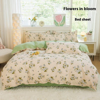 HKM-650707 Woolen Cotton Four-Piece Quilt Cover Bed Sheet Set with Pillowcases in Various Floral and Animal Designs