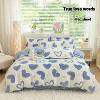 HKM-650707 Woolen Cotton Four-Piece Quilt Cover Bed Sheet Set with Pillowcases in Various Floral and Animal Designs