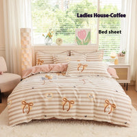 HKM-650707 Woolen Cotton Four-Piece Quilt Cover Bed Sheet Set with Pillowcases in Various Floral and Animal Designs