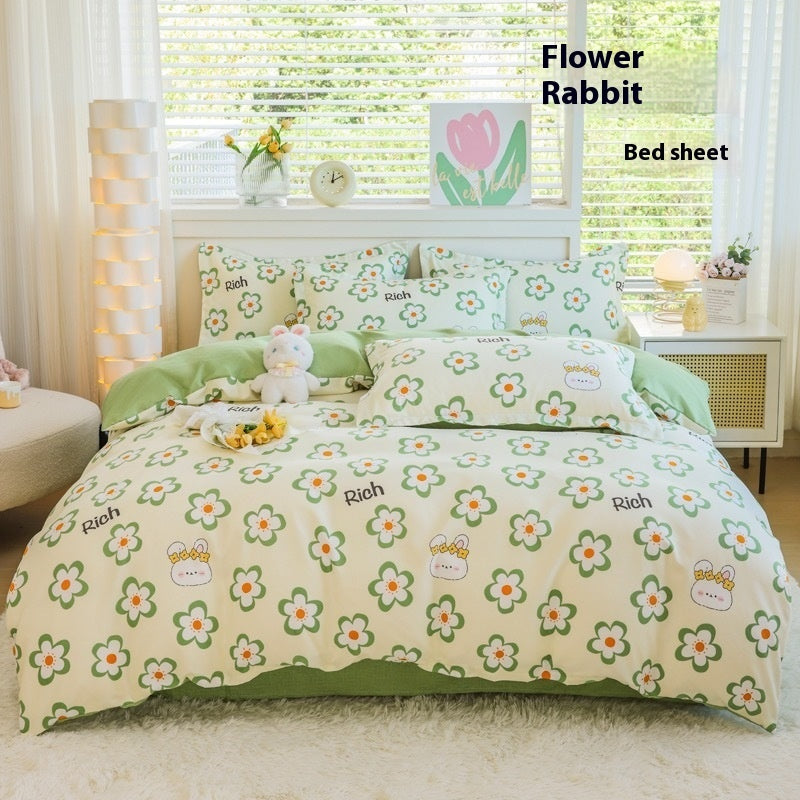 HKM-650707 Woolen Cotton Four-Piece Quilt Cover Bed Sheet Set with Pillowcases in Various Floral and Animal Designs
