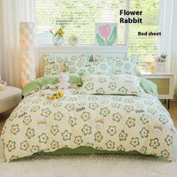 HKM-650707 Woolen Cotton Four-Piece Quilt Cover Bed Sheet Set with Pillowcases in Various Floral and Animal Designs