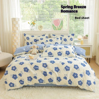 HKM-650707 Woolen Cotton Four-Piece Quilt Cover Bed Sheet Set with Pillowcases in Various Floral and Animal Designs