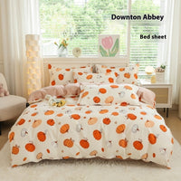 HKM-650707 Woolen Cotton Four-Piece Quilt Cover Bed Sheet Set with Pillowcases in Various Floral and Animal Designs