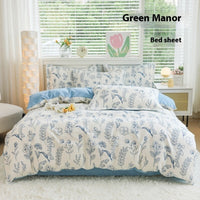 HKM-650707 Woolen Cotton Four-Piece Quilt Cover Bed Sheet Set with Pillowcases in Various Floral and Animal Designs