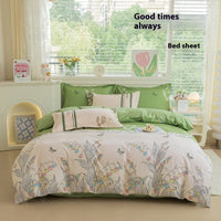 HKM-650707 Woolen Cotton Four-Piece Quilt Cover Bed Sheet Set with Pillowcases in Various Floral and Animal Designs