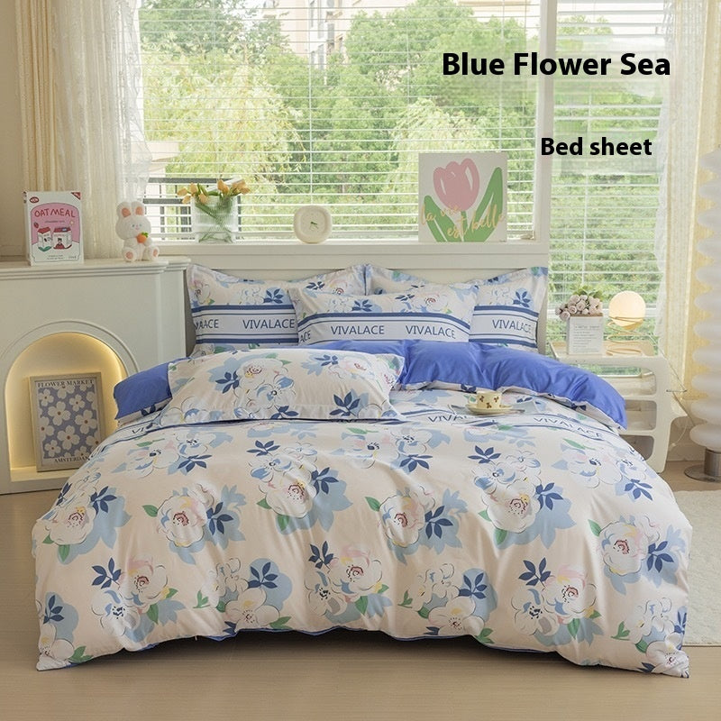 HKM-650707 Woolen Cotton Four-Piece Quilt Cover Bed Sheet Set with Pillowcases in Various Floral and Animal Designs