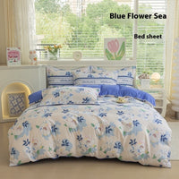 HKM-650707 Woolen Cotton Four-Piece Quilt Cover Bed Sheet Set with Pillowcases in Various Floral and Animal Designs