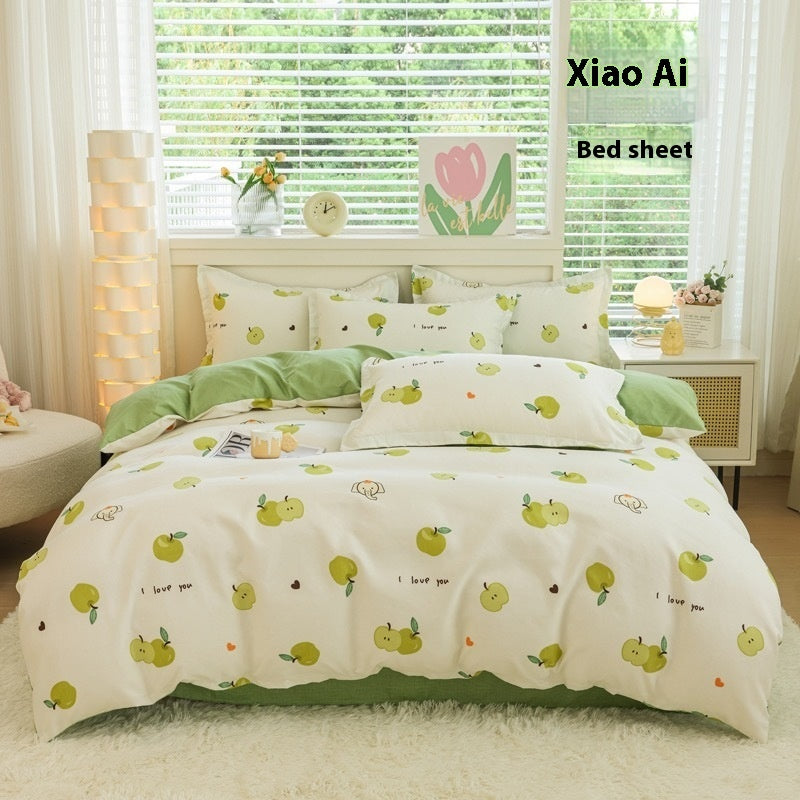 HKM-650707 Woolen Cotton Four-Piece Quilt Cover Bed Sheet Set with Pillowcases in Various Floral and Animal Designs