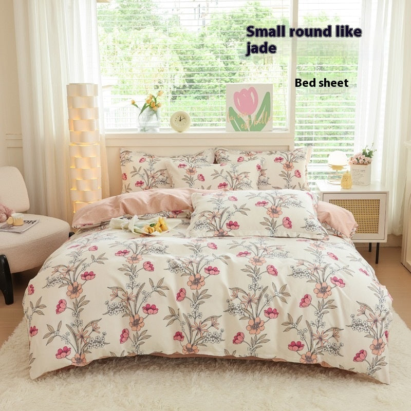 HKM-650707 Woolen Cotton Four-Piece Quilt Cover Bed Sheet Set with Pillowcases in Various Floral and Animal Designs