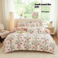 HKM-650707 Woolen Cotton Four-Piece Quilt Cover Bed Sheet Set with Pillowcases in Various Floral and Animal Designs
