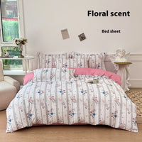 HKM-650707 Woolen Cotton Four-Piece Quilt Cover Bed Sheet Set with Pillowcases in Various Floral and Animal Designs