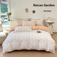 HKM-650707 Woolen Cotton Four-Piece Quilt Cover Bed Sheet Set with Pillowcases in Various Floral and Animal Designs