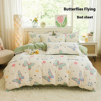 HKM-650707 Woolen Cotton Four-Piece Quilt Cover Bed Sheet Set with Pillowcases in Various Floral and Animal Designs