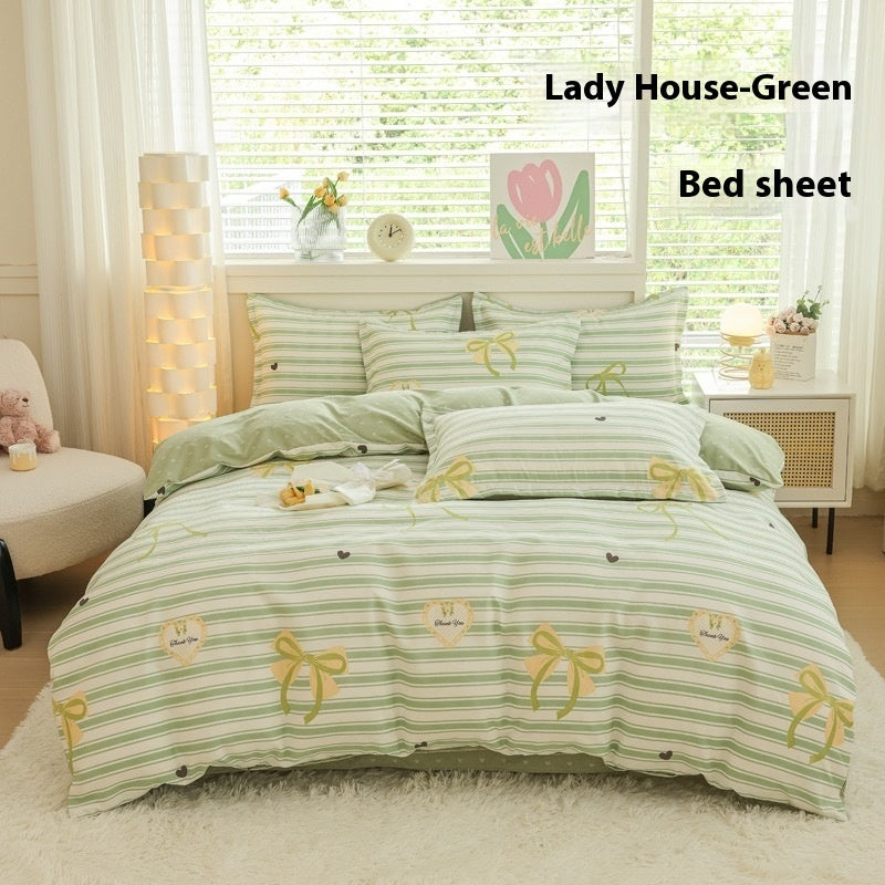 HKM-650707 Woolen Cotton Four-Piece Quilt Cover Bed Sheet Set with Pillowcases in Various Floral and Animal Designs