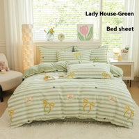HKM-650707 Woolen Cotton Four-Piece Quilt Cover Bed Sheet Set with Pillowcases in Various Floral and Animal Designs