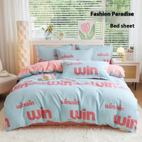 HKM-650707 Woolen Cotton Four-Piece Quilt Cover Bed Sheet Set with Pillowcases in Various Floral and Animal Designs