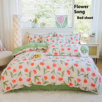 HKM-650707 Woolen Cotton Four-Piece Quilt Cover Bed Sheet Set with Pillowcases in Various Floral and Animal Designs