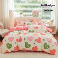 HKM-650707 Woolen Cotton Four-Piece Quilt Cover Bed Sheet Set with Pillowcases in Various Floral and Animal Designs
