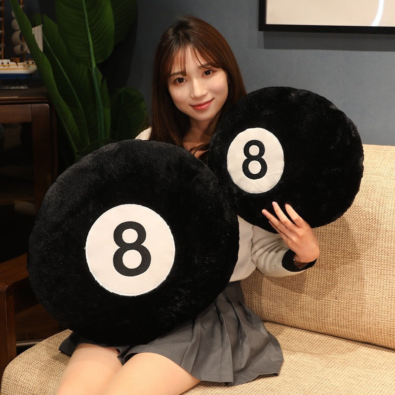 HKM-650835 Black Billiards Number 8 Cartoon Plush Pillow with Tassel, 35cm or 50cm Options