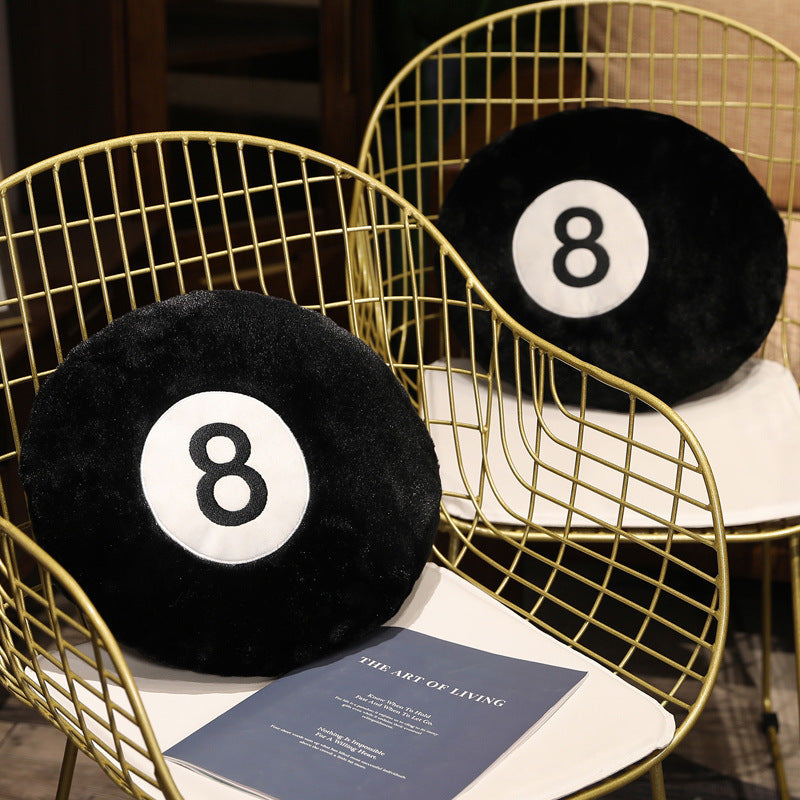 HKM-650835 Black Billiards Number 8 Cartoon Plush Pillow with Tassel, 35cm or 50cm Options