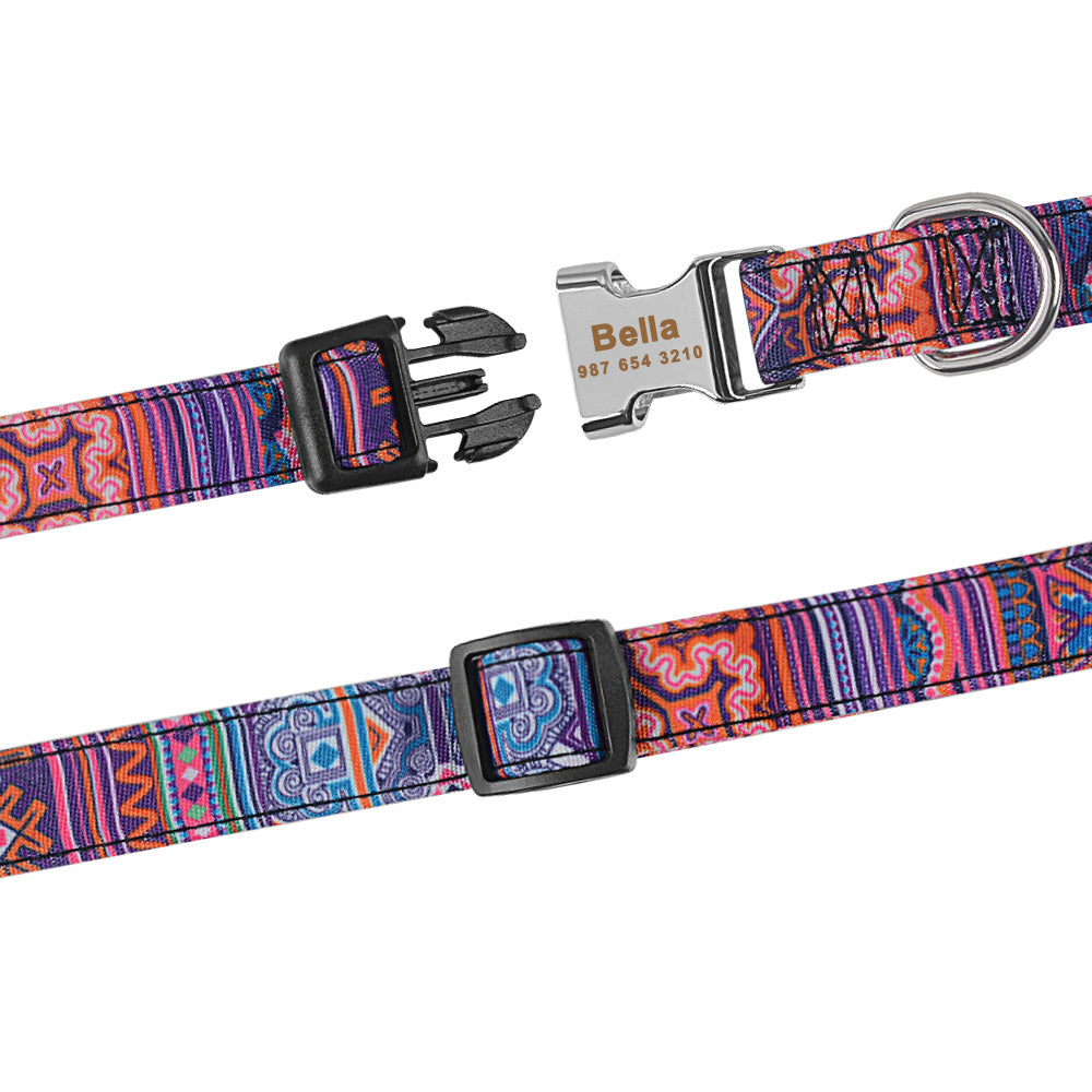 HKM-650899 Personalized Adjustable Eco-friendly Microfiber Dog Collar with Engraved ID Tag